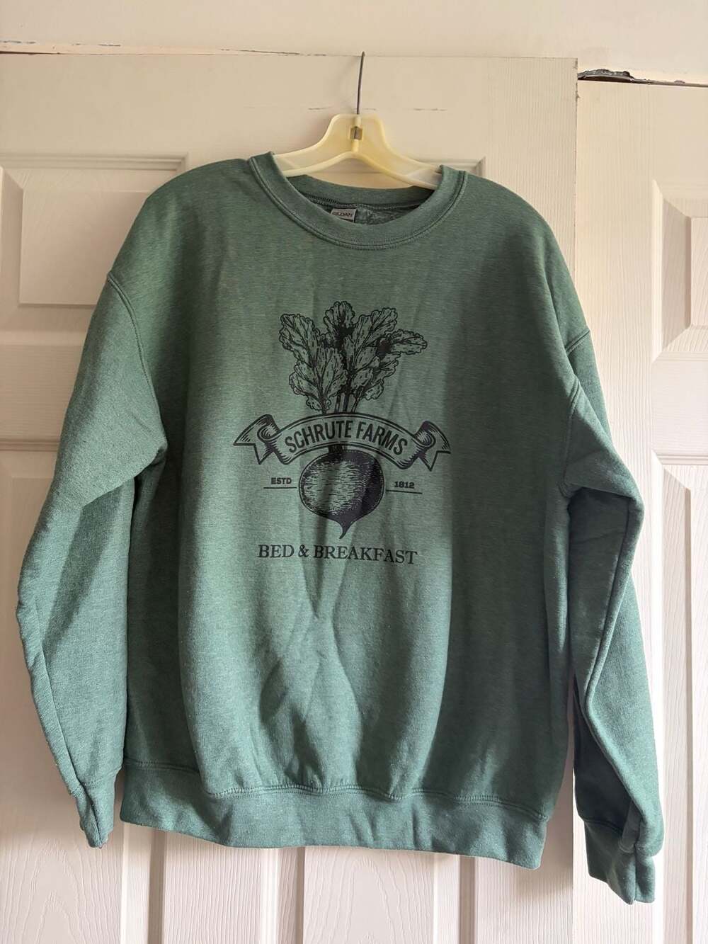 Gildan Schrute Farms Bed & Breakfast Sweatshirt Size L Green